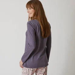 Pyjama<Blancheporte T-shirt met lange mouwen in effen katoen geplaatste "Beautiful" print antracietgrijs