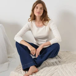 Thermisch Ondergoed<Blancheporte T-shirt met lange mouwen, kanten biesje en brassière - zachte warmte ecru