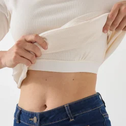 Thermisch Ondergoed<Blancheporte T-shirt met lange mouwen, kanten biesje en brassière - zachte warmte ecru