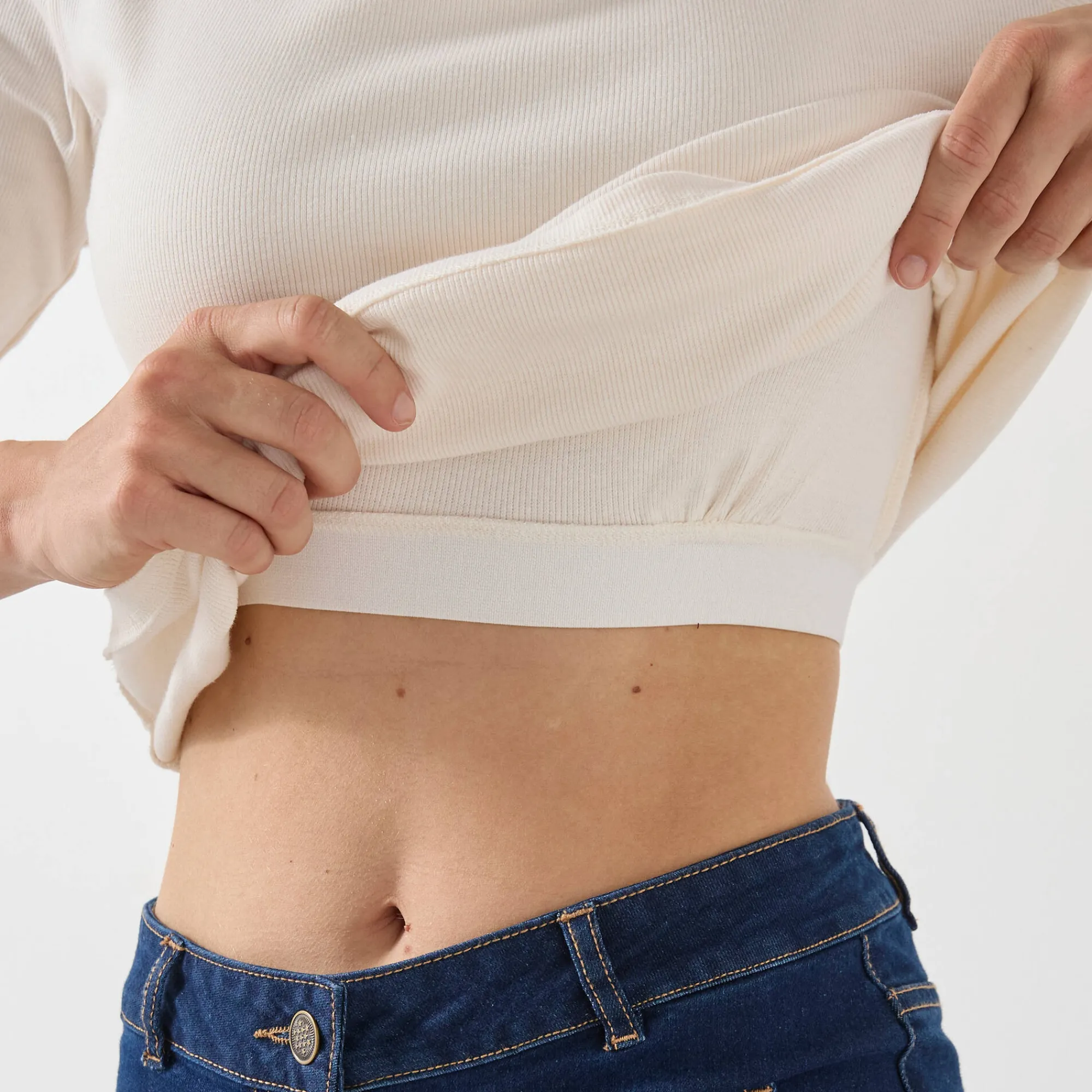Thermisch Ondergoed<Blancheporte T-shirt met lange mouwen, kanten biesje en brassière - zachte warmte ecru