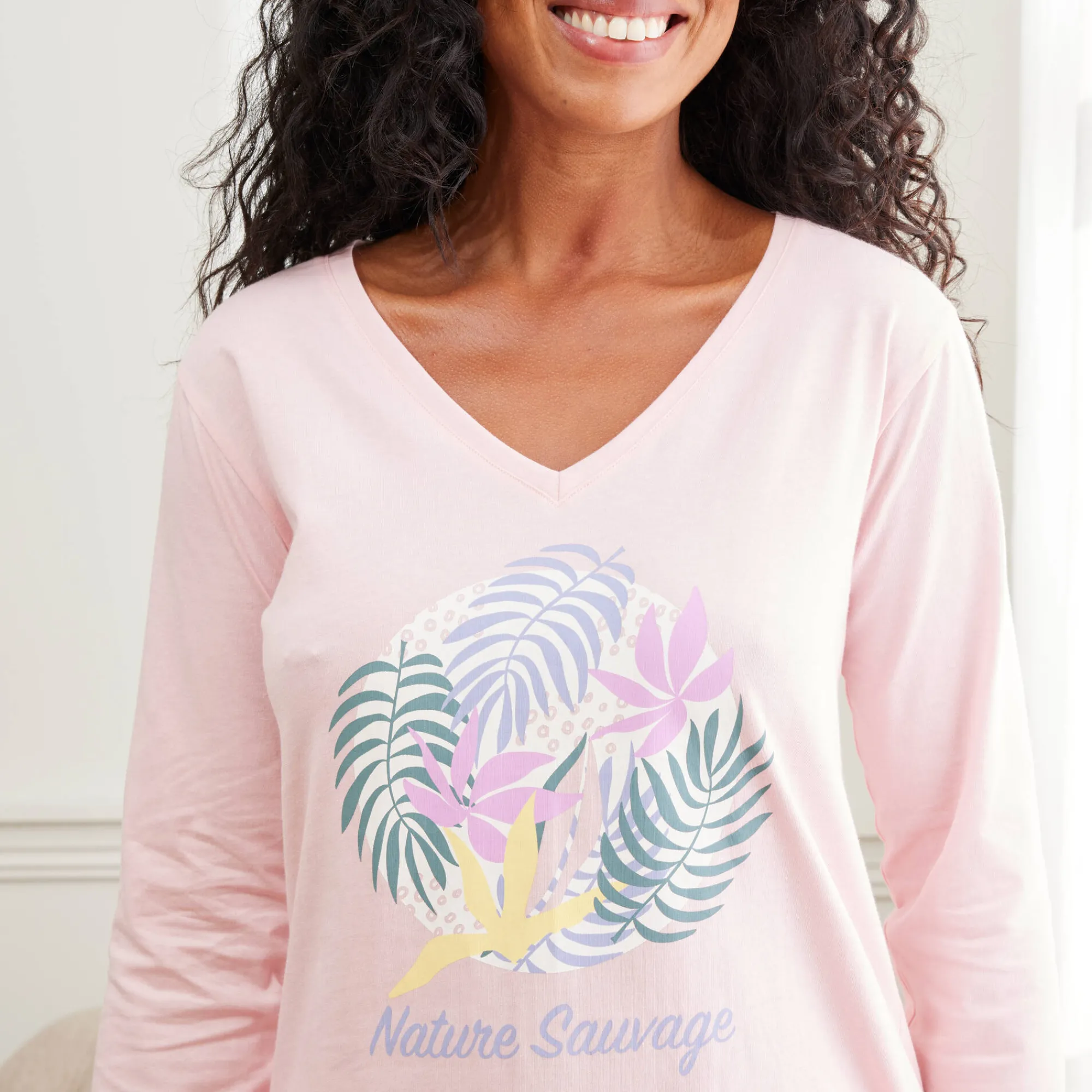 Pyjama<Blancheporte T-shirt met lange mouwen "Nature Sauvage" roze