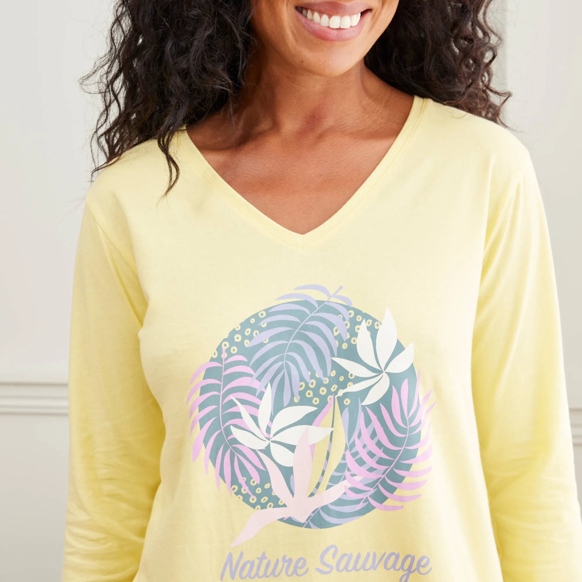 Pyjama<Blancheporte T-shirt met lange mouwen "Nature Sauvage" geel