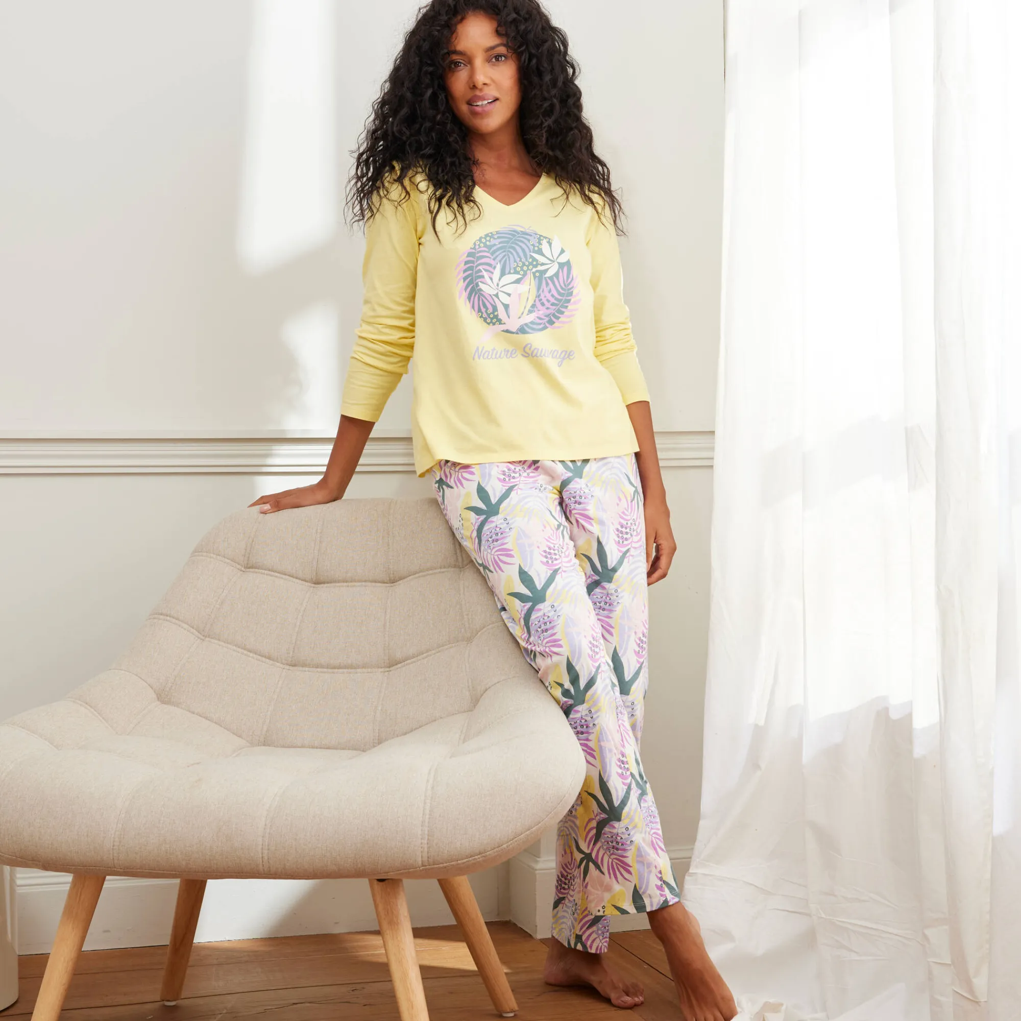 Pyjama<Blancheporte T-shirt met lange mouwen "Nature Sauvage" geel