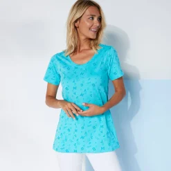 T-Shirt En Topje<Blancheporte T-shirt met letterprint turkoois / laguneblauw