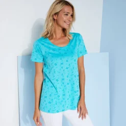 T-Shirt En Topje<Blancheporte T-shirt met letterprint turkoois / laguneblauw