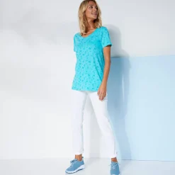 T-Shirt En Topje<Blancheporte T-shirt met letterprint turkoois / laguneblauw