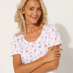 T-Shirt En Topje<Blancheporte T-shirt met letterprint wit / violine
