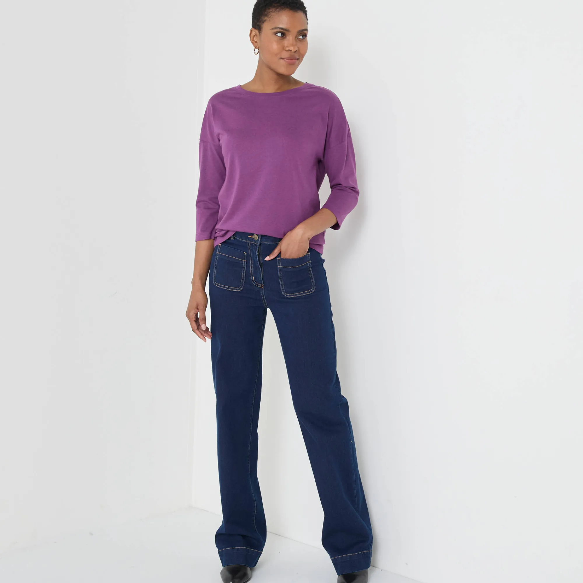 T-Shirt En Topje<Blancheporte T-shirt met loose volume en 3/4-mouwen paars