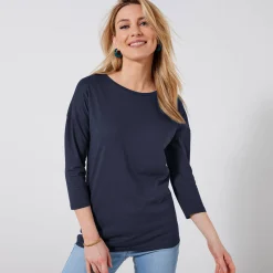 T-Shirt En Topje<Blancheporte T-shirt met loose volume en 3/4-mouwen marine