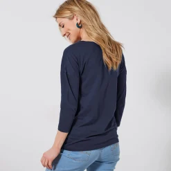 T-Shirt En Topje<Blancheporte T-shirt met loose volume en 3/4-mouwen marine