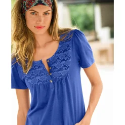 T-Shirt En Topje<Blancheporte T-shirt met macramé en korte mouwen iris