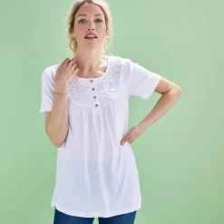 T-Shirt En Topje<Blancheporte T-shirt met macramé en korte mouwen wit