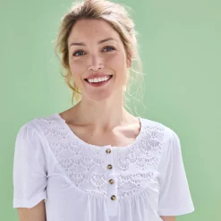 T-Shirt En Topje<Blancheporte T-shirt met macramé en korte mouwen wit