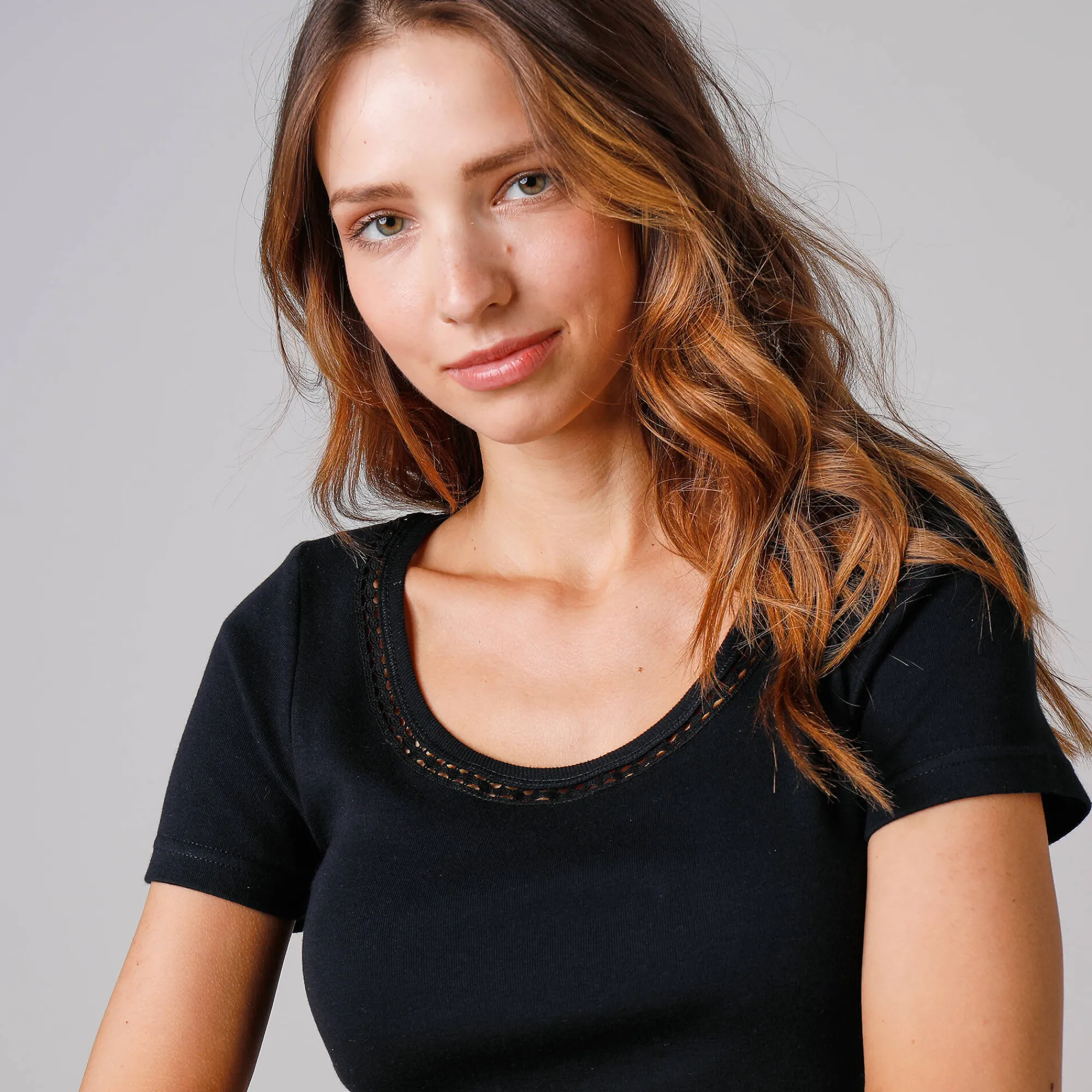 Thermisch Ondergoed<Blancheporte T-shirt met macramé en korte mouwen - set van 2 zwart