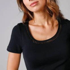 Thermisch Ondergoed<Blancheporte T-shirt met macramé en korte mouwen - set van 2 zwart