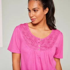 T-Shirt En Topje<Blancheporte T-shirt met macramé en korte mouwen Indisch roze