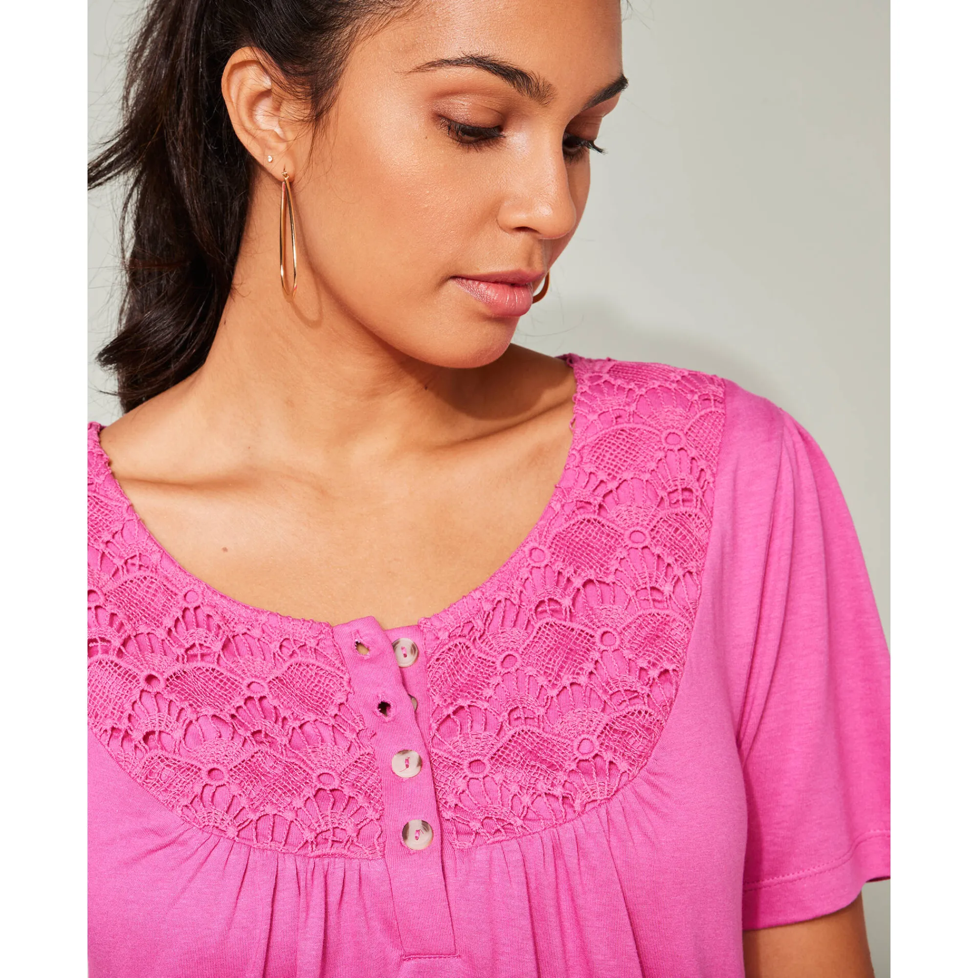 T-Shirt En Topje<Blancheporte T-shirt met macramé en korte mouwen Indisch roze