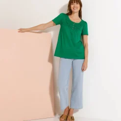 T-Shirt En Topje<Blancheporte T-shirt met macramé en korte mouwen muntgroen
