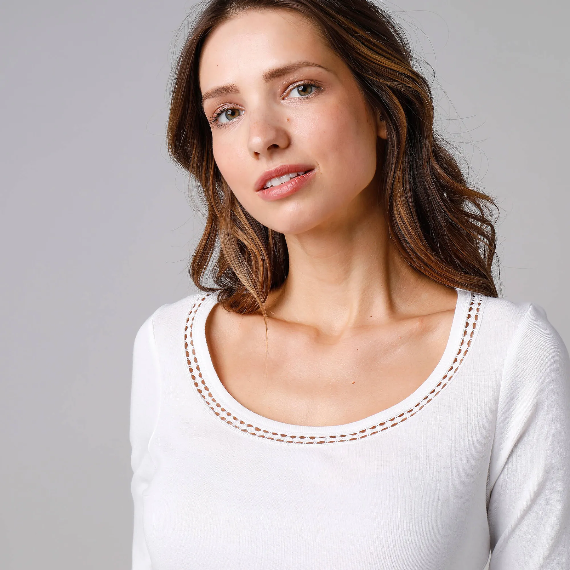 Thermisch Ondergoed<Blancheporte T-shirt met macramé en lange mouwen - set van 2 wit