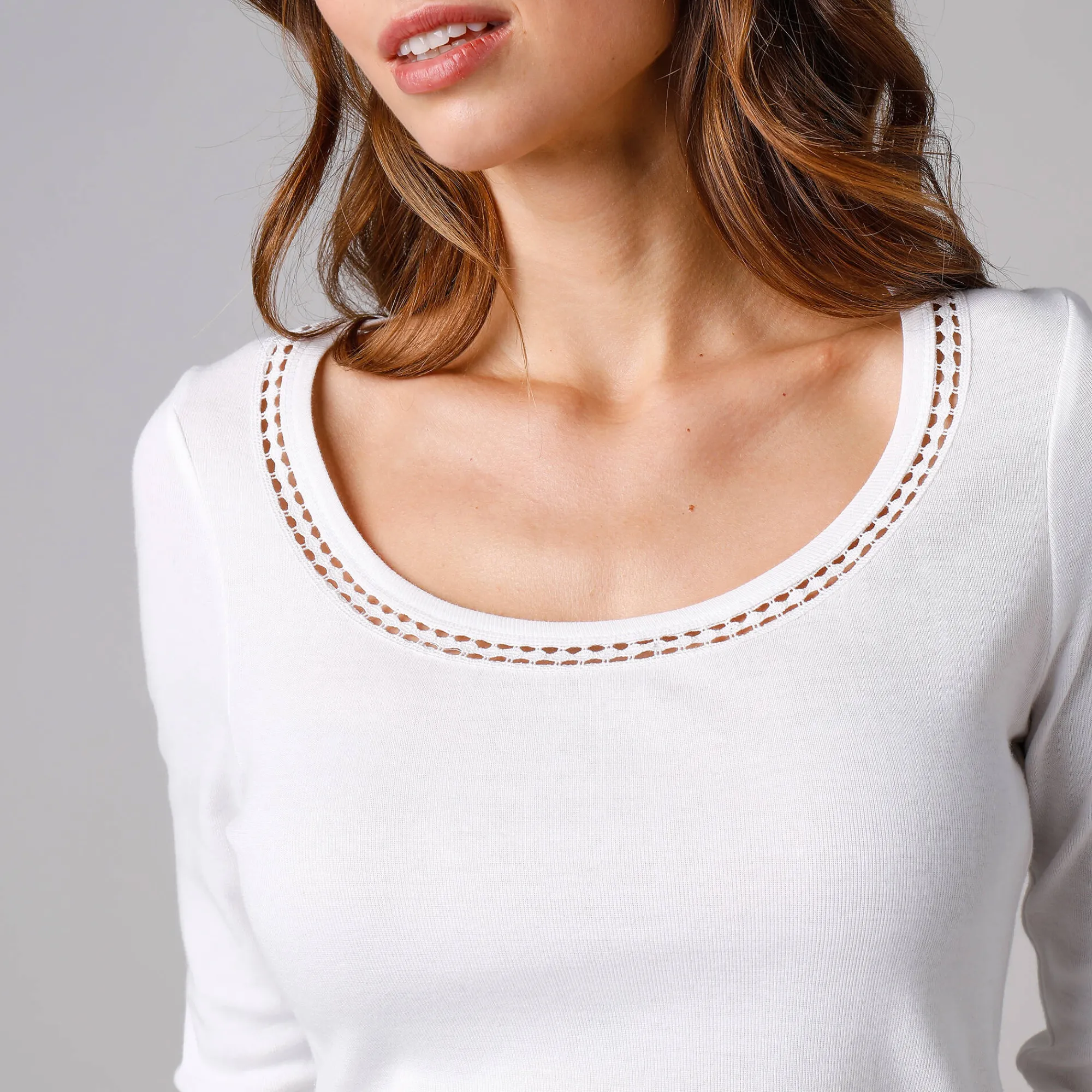 Thermisch Ondergoed<Blancheporte T-shirt met macramé en lange mouwen - set van 2 wit