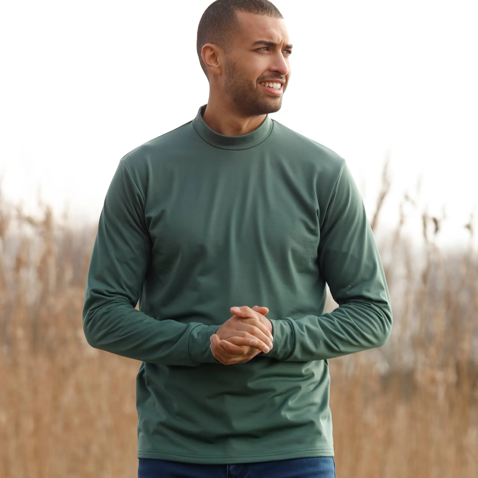Ondergoed|T-Shirt, Hemd En Polo<Blancheporte T-shirt met opstaand kraagje, fleece binnenkant donkergroen