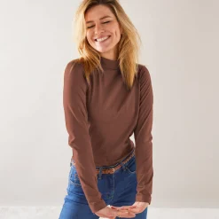 T-Shirt En Topje<Blancheporte T-shirt met opstaande hals en lange mouwen chocolade