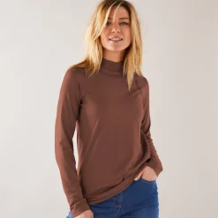 T-Shirt En Topje<Blancheporte T-shirt met opstaande hals en lange mouwen chocolade