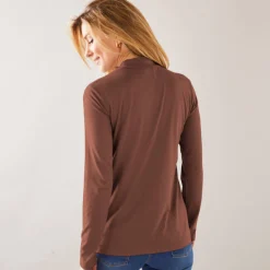 T-Shirt En Topje<Blancheporte T-shirt met opstaande hals en lange mouwen chocolade