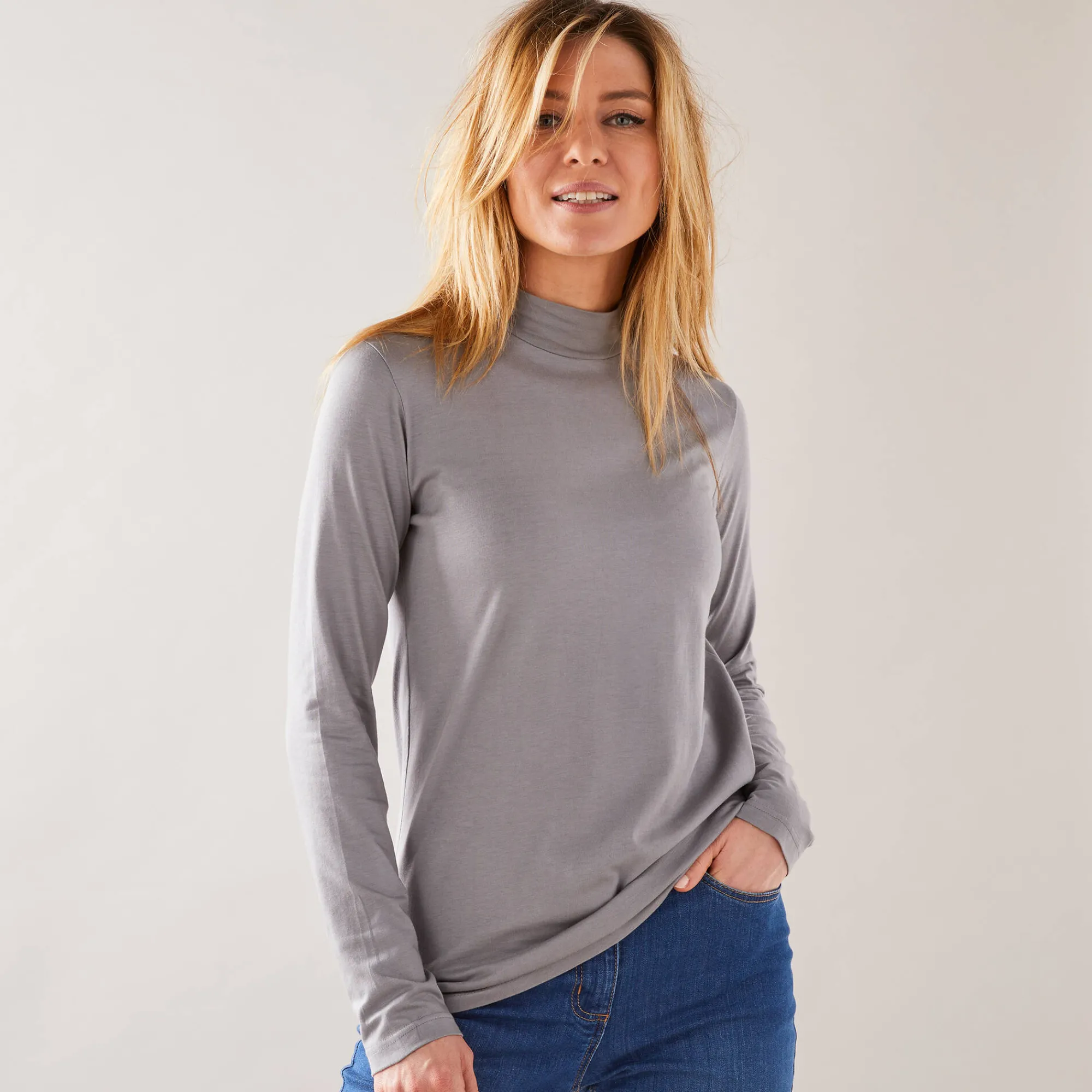 T-Shirt En Topje<Blancheporte T-shirt met opstaande hals en lange mouwen grijs