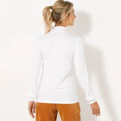 T-Shirt En Topje<Blancheporte T-shirt met opstaande hals, smokwerk aan de mouwen wit