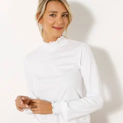 T-Shirt En Topje<Blancheporte T-shirt met opstaande hals, smokwerk aan de mouwen wit