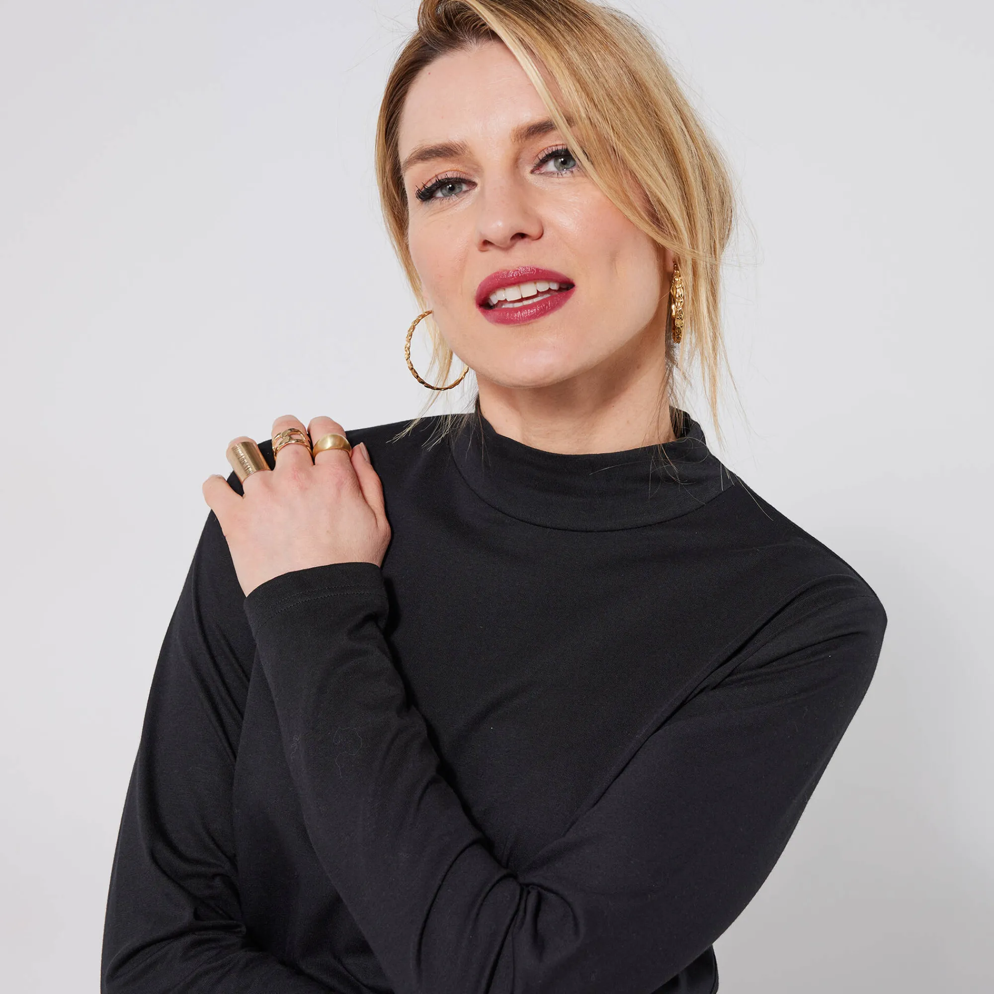 T-Shirt En Topje<Blancheporte T-shirt met opstaande hals en lange mouwen zwart