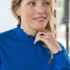 T-Shirt En Topje<Blancheporte T-shirt met opstaande hals, smokwerk aan de mouwen felblauw