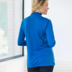 T-Shirt En Topje<Blancheporte T-shirt met opstaande hals, smokwerk aan de mouwen felblauw