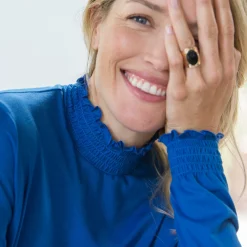 T-Shirt En Topje<Blancheporte T-shirt met opstaande hals, smokwerk aan de mouwen felblauw