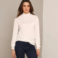 T-Shirt En Topje<Blancheporte T-shirt met opstaande hals, smokwerk aan de mouwen ecru