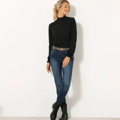 T-Shirt En Topje<Blancheporte T-shirt met opstaande hals, smokwerk aan de mouwen zwart