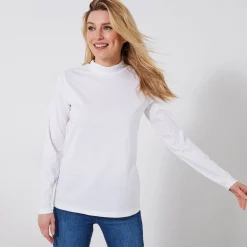 T-Shirt En Topje<Blancheporte T-shirt met opstaande hals en lange mouwen wit