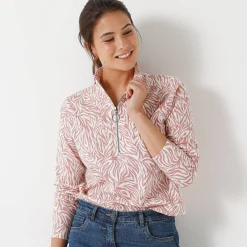 T-Shirt En Topje<Blancheporte T-shirt met opstaande ritskraag en zebraprint grijsroze