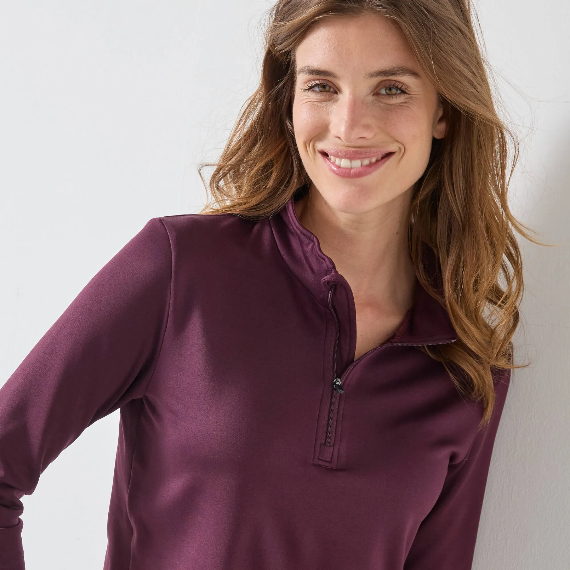 Thermisch Ondergoed<Blancheporte T-shirt met opstaande ritskraag en lange mouwen, intense warmte pruim