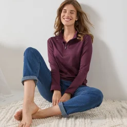 Thermisch Ondergoed<Blancheporte T-shirt met opstaande ritskraag en lange mouwen, intense warmte pruim