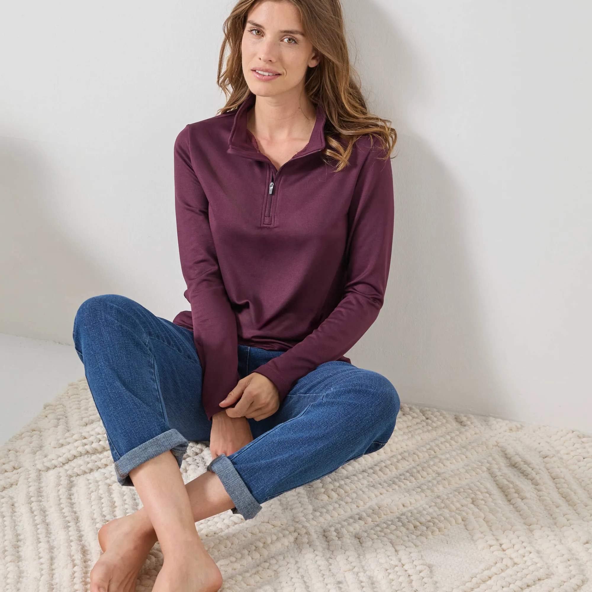 Thermisch Ondergoed<Blancheporte T-shirt met opstaande ritskraag en lange mouwen, intense warmte pruim