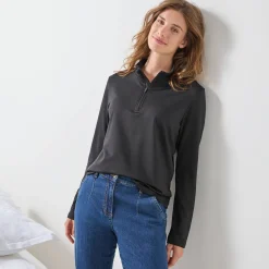 Thermisch Ondergoed<Blancheporte T-shirt met opstaande ritskraag en lange mouwen, intense warmte zwart