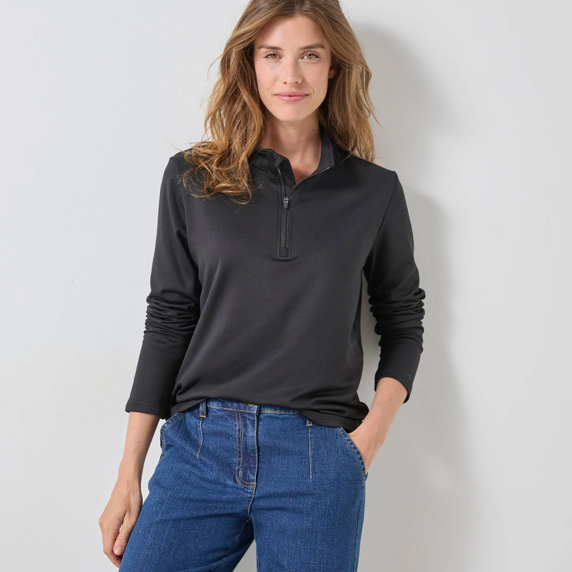 Thermisch Ondergoed<Blancheporte T-shirt met opstaande ritskraag en lange mouwen, intense warmte zwart