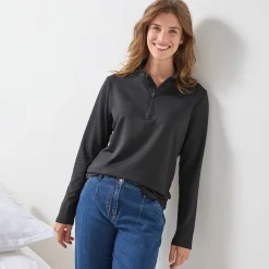 Thermisch Ondergoed<Blancheporte T-shirt met opstaande ritskraag en lange mouwen, intense warmte zwart