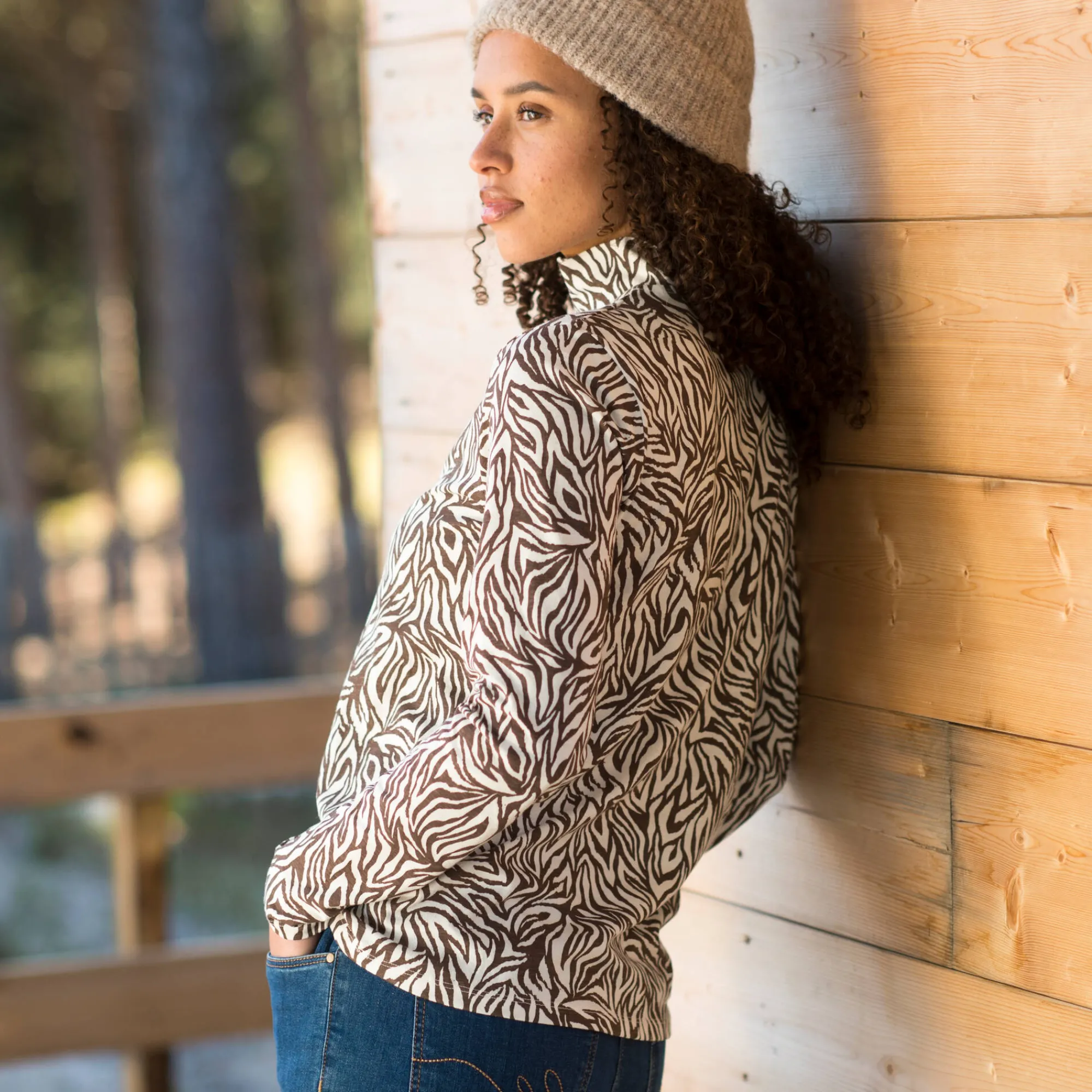 T-Shirt En Topje<Blancheporte T-shirt met opstaande ritskraag en zebraprint chocolade