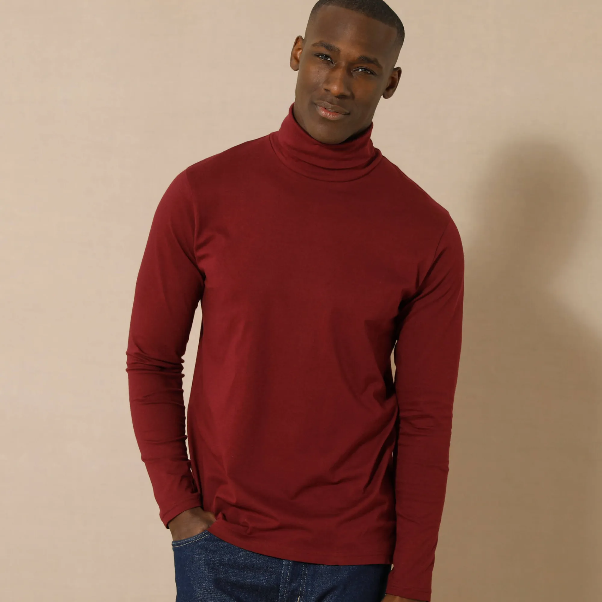 Feestoutfits Heren|T-Shirt, Hemd En Polo<Blancheporte T-shirt met rolkraag en lange mouwen bordeaux