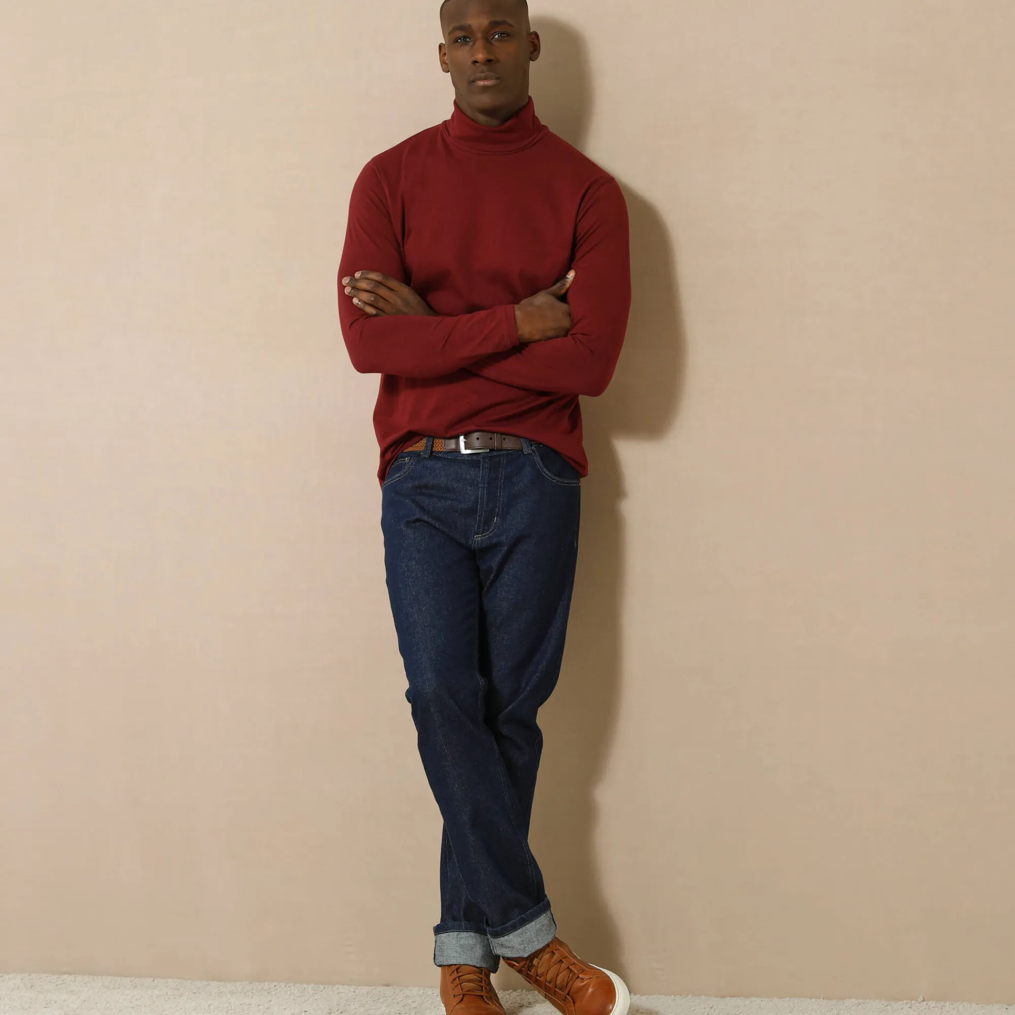 Feestoutfits Heren|T-Shirt, Hemd En Polo<Blancheporte T-shirt met rolkraag en lange mouwen bordeaux