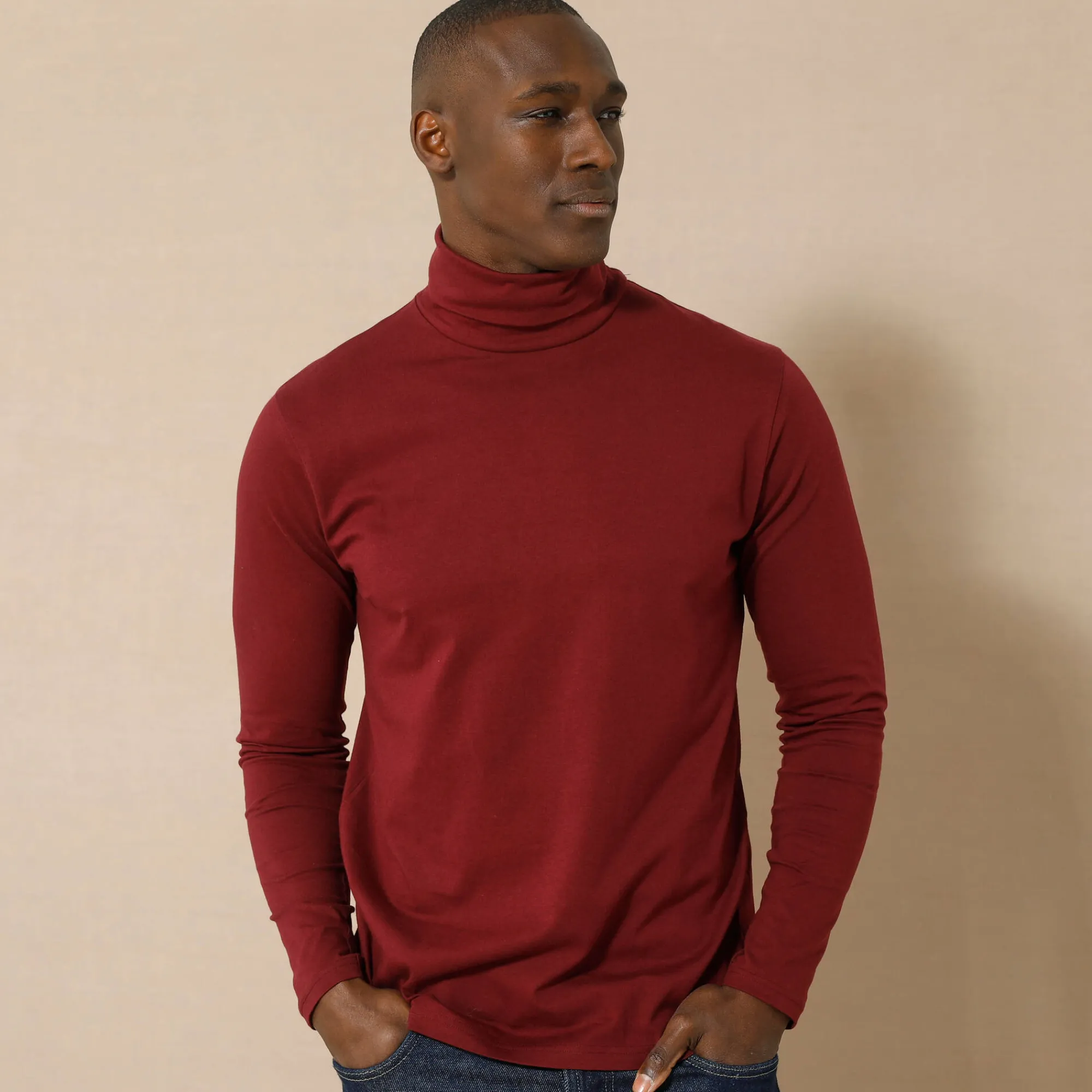Feestoutfits Heren|T-Shirt, Hemd En Polo<Blancheporte T-shirt met rolkraag en lange mouwen bordeaux