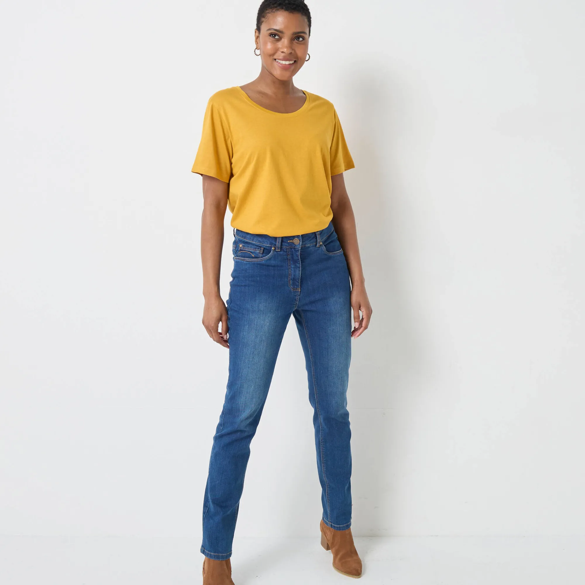T-Shirt En Topje<Blancheporte T-shirt met ronde hals en korte mouwen kerrie